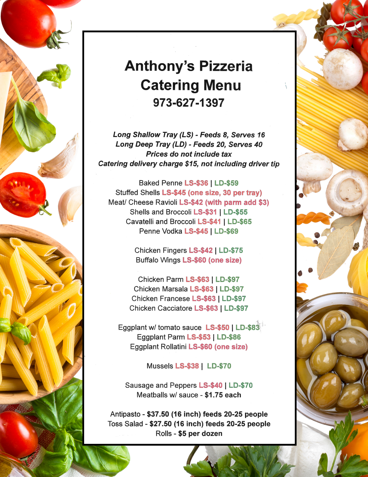Anthony's Pizza Catering Menu 6172024